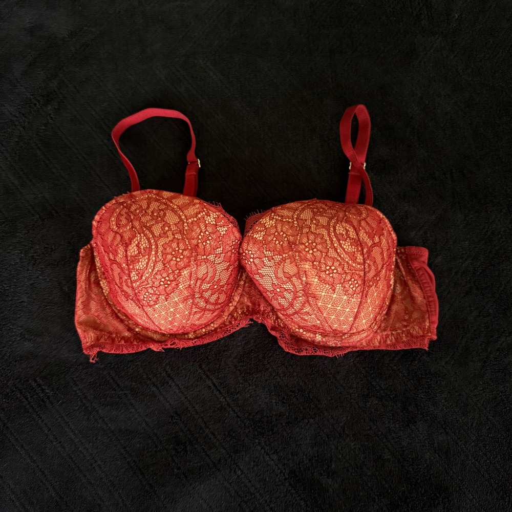 Victorias Secret Dream Angels Lined Demi Bra Red Floral Lace 34D 369529-BWJ